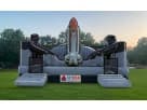 Renta de brincolín espacial gris y rojo con capacidad para 4 niños, ideal para fiestas en Houston y Katy.