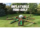 Colorful 9-hole mini golf course rental set up in a Dallas backyard, ideal for parties and events in Fort Worth.