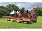 Red and yellow pirate themed bounce house combo with slide rental in Dallas, ideal for Garland parties.