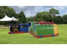 Perfect for Katy birthday parties, this Fun Express Train obstacle course rental in Houston features an interactive tunnel design
