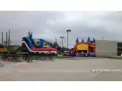 Justice League Obstacle with dual slides rental in Houston — ideal for Conroe birthday parties with rock wall and pop-ups for all