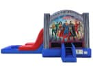 Justice League bounce house rental in Dallas with wet or dry slide — ideal for Fort Worth parties.