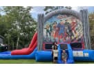 Perfect for Buda parties, this Justice League bounce house rental in Austin features a wet or dry slide with pool for ultimate