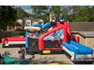 Spider-Man bounce house rental in Austin with dual slides and climbing tower, ideal for kids' parties in Kyle.