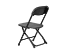 Black children's folding chair with padded seat ideal for Dallas party rentals, popular for Frisco kids' events.