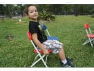 Children's folding chair rental in Dallas—perfect for toddler parties and Garland events with comfortable red and blue seating.