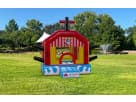 Pirate ship bounce house rental in Dallas with classic red and yellow design, holds 6-8 kids—ideal for Lewisville birthday