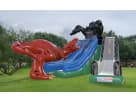 43-foot dinosaur double slide rental in Austin with dual racing lanes, perfect for Leander kids' parties ages 3 and up.