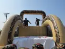 100ft military obstacle course rental in Dallas with dual slides, perfect for Arlington team building events and adult parties.