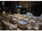 Perfect for Houston events, this white 8-person lounge furniture rental set transforms indoor venues with modern cube seating