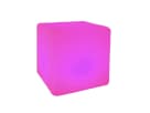 Bright magenta LED cube rental in Houston with glowing light — perfect for Spring event lounge seating and decor.