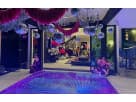 16ft x 16ft LED dance floor rental in Dallas with purple and blue lighting, ideal for weddings and Fort Worth events.