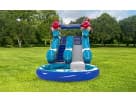 Blue and purple toddler water slide rental in Dallas with dual climbing towers, ideal for Mesquite pool parties.
