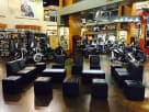 Black 8-person lounge furniture set rental in Houston, ideal for outdoor parties and events in Sugar Land.