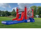 Marvel Avengers 3in1 bounce house with water slide rental in Dallas—perfect for Plano birthday parties with dual slides and pool.