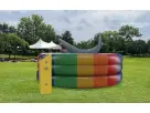 Mechanical Rainbow Shark interactive rental in Houston with attendant-led bucking action, perfect for Cypress birthday parties