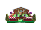 Gingerbread-themed bounce house rental in Houston perfect for holiday parties, featuring festive candy cane columns