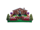 Gingerbread house bounce castle rental in Houston with candy cane details, perfect for Sugar Land holiday parties.