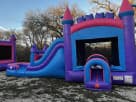 Mega Pink bounce house combo with dual water slides available for rental in Houston—perfect for Pasadena birthday parties