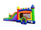 Colorful Modern Rainbow water slide bounce house combo available for rental in Dallas — wet or dry option ideal for Plano summer