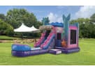 Pink and purple mermaid moonwalk with water slide rental, perfect for Garland birthday parties and events.