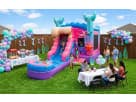 Perfect for Dallas parties, this mermaid bounce house rental features a wet or dry water slide with dual slides and vibrant
