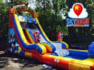 Mickey Mouse water slide rental in Dallas with dual slide lanes, ideal for Garland parties.