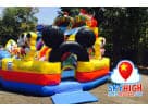 Perfect for toddler birthday parties in Dallas, this Mickey Mouse bounce house rental features a dual slide and obstacle course