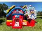 Perfect for Dallas toddler parties, this carnival-themed bounce house rental features a safe, colorful design with slide