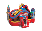 Midway Amusement Park Jr toddler bounce house rental in Austin with dual slides, climbing wall, and ticket booth