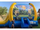Yellow and blue 3in1 Minions bounce house with dual slides available for rental in Dallas, perfect for Irving birthday parties.