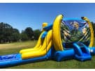 Renta de brincolin Minions 3en1 con tobogán acuático en Houston — ideal para fiestas en Kingwood con diseño azul y amarillo.