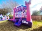 Minnie Mouse bounce house with wet or dry slide rental in Houston, ideal for Pearland backyard parties.