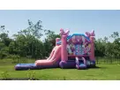 3in1 Minnie Mouse bounce house with wet or dry slide rental in Houston, ideal for Spring birthday parties.