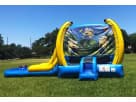 Yellow and blue Ninja Turtles bounce house with water slide rental available for Irving backyard parties.