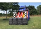 18ft Patriot Monster Truck water slide rental in Houston—wet or dry design, perfect for Katy parties with red, white, and blue