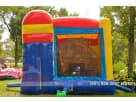 Monsters University bounce house rental in Houston with wet or dry water slide option, featuring colorful red, yellow, and blue