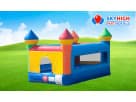 Colorful Tiny Castle bounce house rental in Austin with indoor/outdoor setup, ideal for Pflugerville birthday parties.