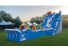 Blue dual-lane water slide rental in Houston with 60ft climbing action, ideal for Cypress summer parties.