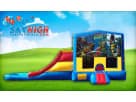 Teenage Mutant Ninja Turtles 3in1 obstacle course rental in Dallas with wet or dry slide, ideal for Garland parties.