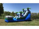 15ft tropical water slide rental in Austin with dual slides and wet-dry functionality, ideal for Kyle backyard parties.