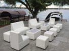 Perfect for Houston gatherings, this 8 person lounge furniture set rental in white features modular seating ideal for outdoor