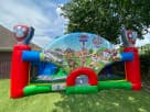 Toddler Paw Patrol obstacle course rental in Dallas with dual blue tubes, ideal for Fort Worth birthday parties.