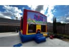 Peppa Pig bounce house rental setup in an Austin backyard—13x13 moonwalk perfect for Buda birthday parties.