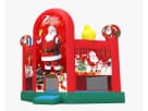 Santa Claus bounce house rental en Austin con canasta de baloncesto, ideal para fiestas en Buda.