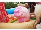 Farmyard toddler obstacle course rental set up in an Austin backyard with pink pig and animal graphics, ideal for ages 2-6.