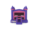 Castillo rosa con tobogán para renta de brincolín en Austin — ideal para fiestas en Pflugerville con diseño de dos torres.