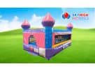Pink and Purple Castle tiny bounce house rental in Austin, perfect for indoor or outdoor Cedar Park parties with kids.