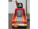 Red and yellow pirate jail inflatable rental in Dallas features cartoon characters perfect for Grand Prairie outdoor parties.