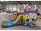 Renta de brincolín acuático Pop Its con tobogán dual en Austin — ideal para fiestas con piscina integrada en colores arcoíris.